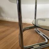 Coffee table chrome and smoked glass round 70s space age