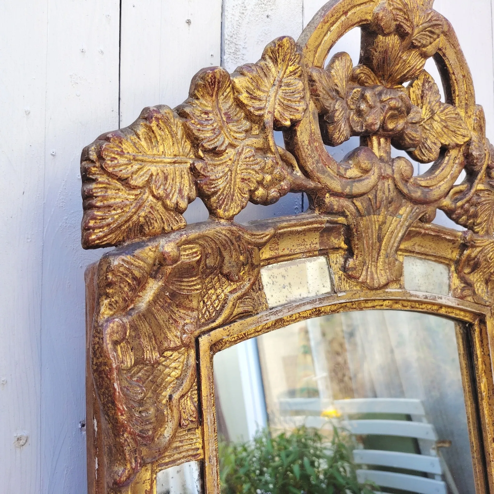 Golden wooden mirror, glazing, Italian, vintage decoration