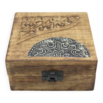 Hand carved wooden box with engravings