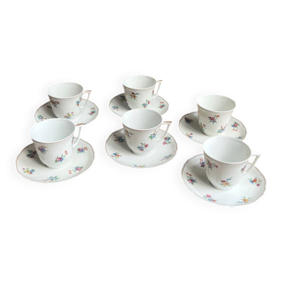 Service ancien à café/thé – tasses et soucoupes en porcelaine de Limoges.