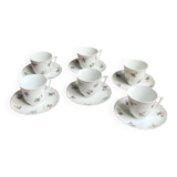 Service ancien à café/thé – tasses et soucoupes en porcelaine de Limoges.