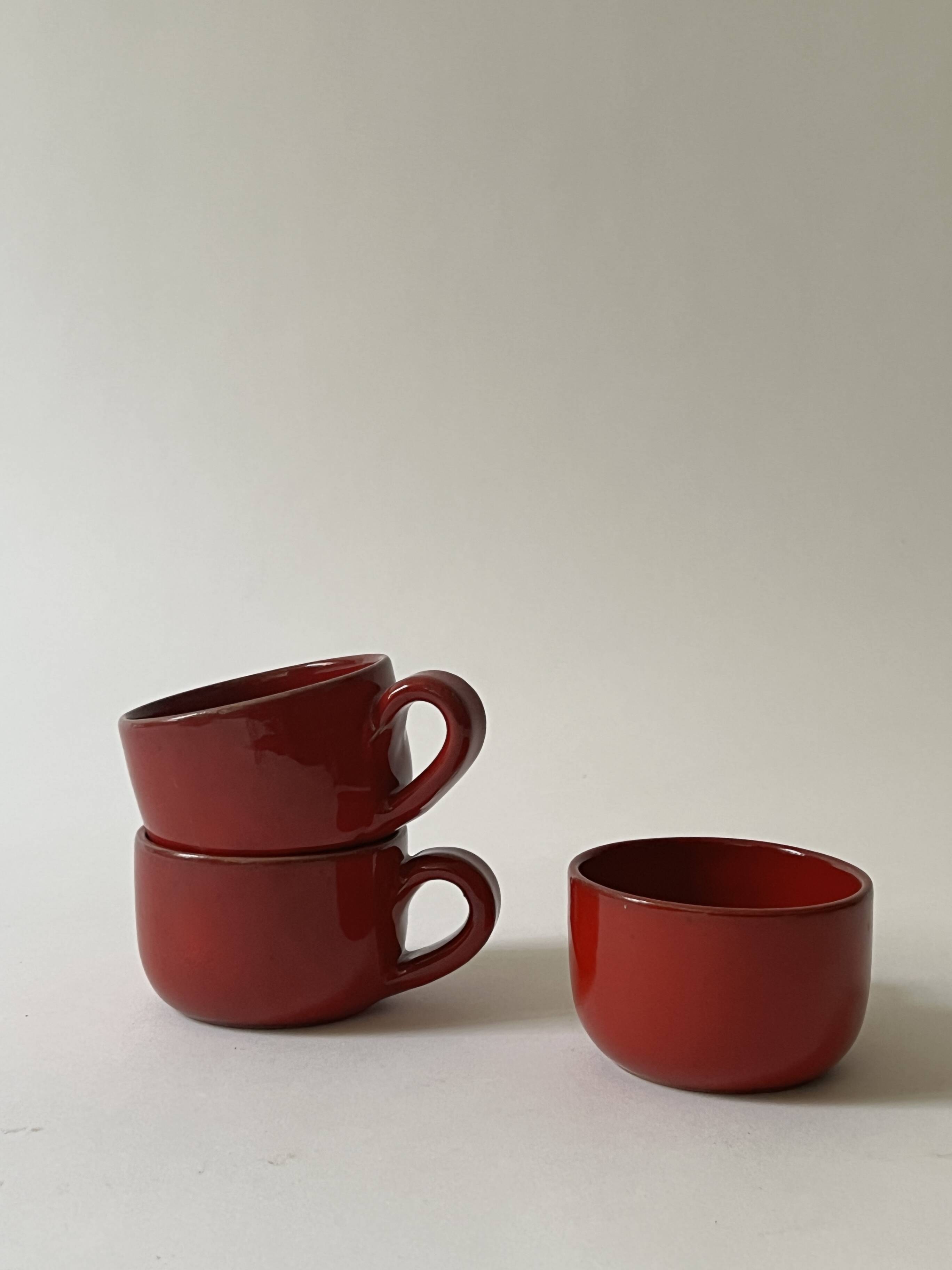 Set of 2 glazed ceramic cups by Robert Picault, Vallauris 1950