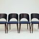 6 chaises de salle à manger vintage en chêne massif et en laine bleue