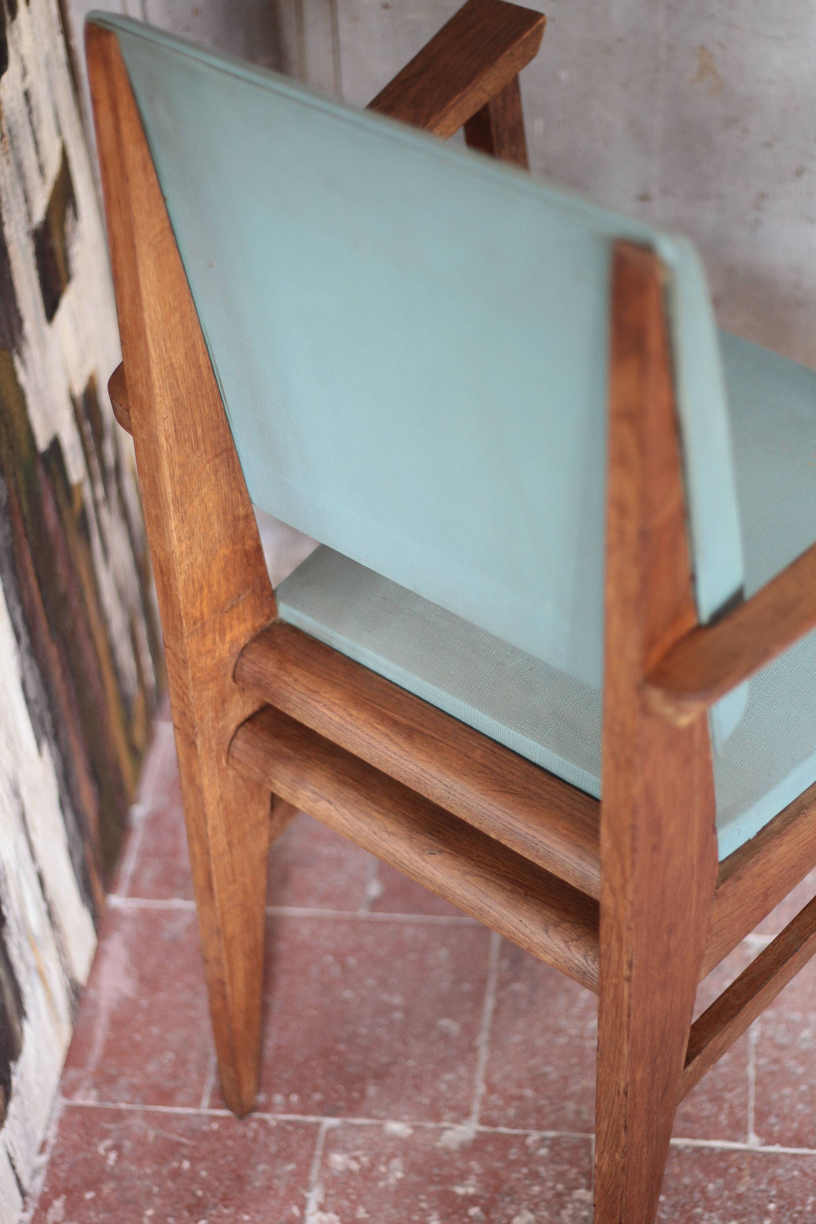 Pair of wooden bridge armchairs from the 1950s, vintage chairs.