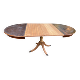 Extendable round dining table with central leg, renovated in raw wood, 20th century
