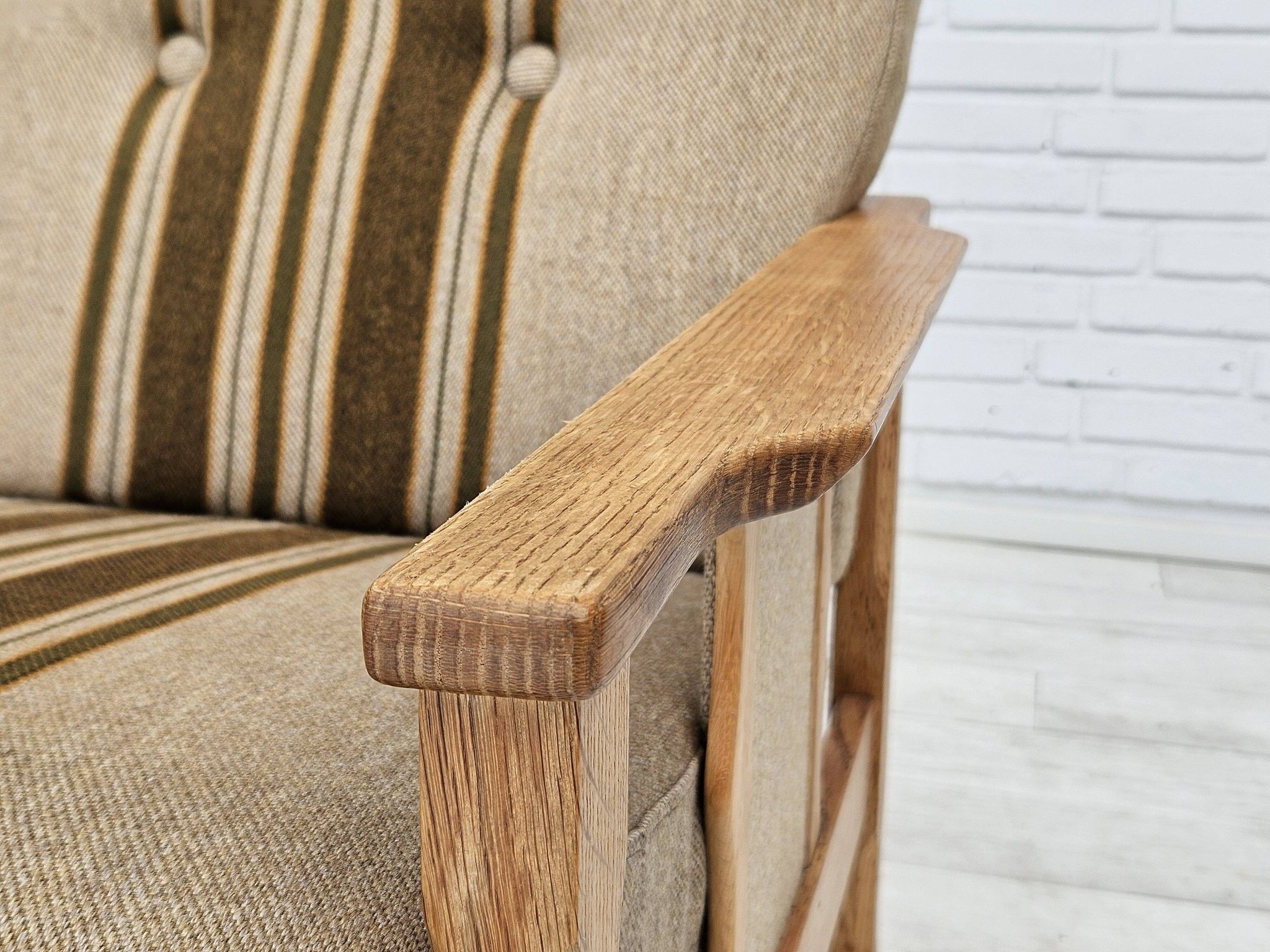 1970s, Danish 3 seater sofa, original very good condition, wool, oak.