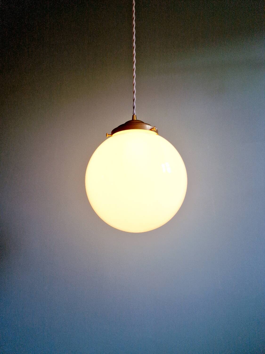 Art Deco pendant light in white opaline, 1920s-30s