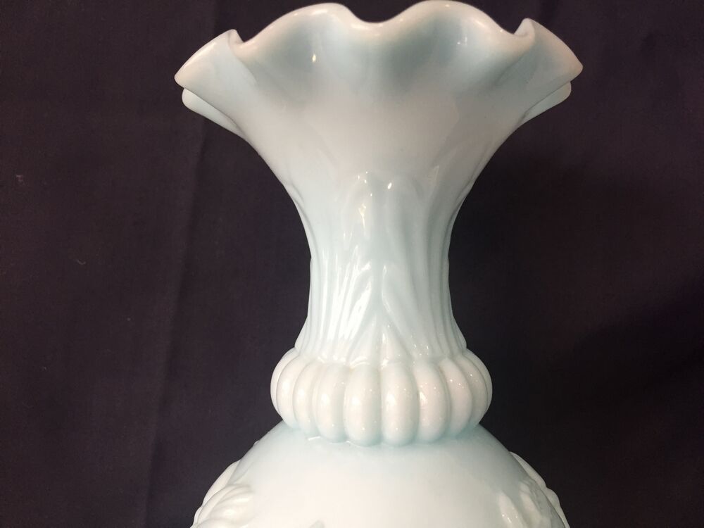 Pale blue floral opaline soliflore vase floral decoration