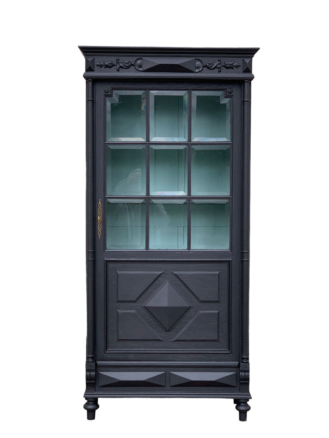 Armoire parisienne vitrée noire et vert grisé 150cm