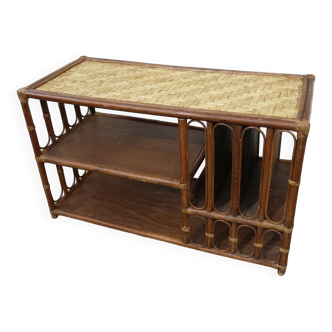 Vintage 1960s wooden and rattan storage coffee table