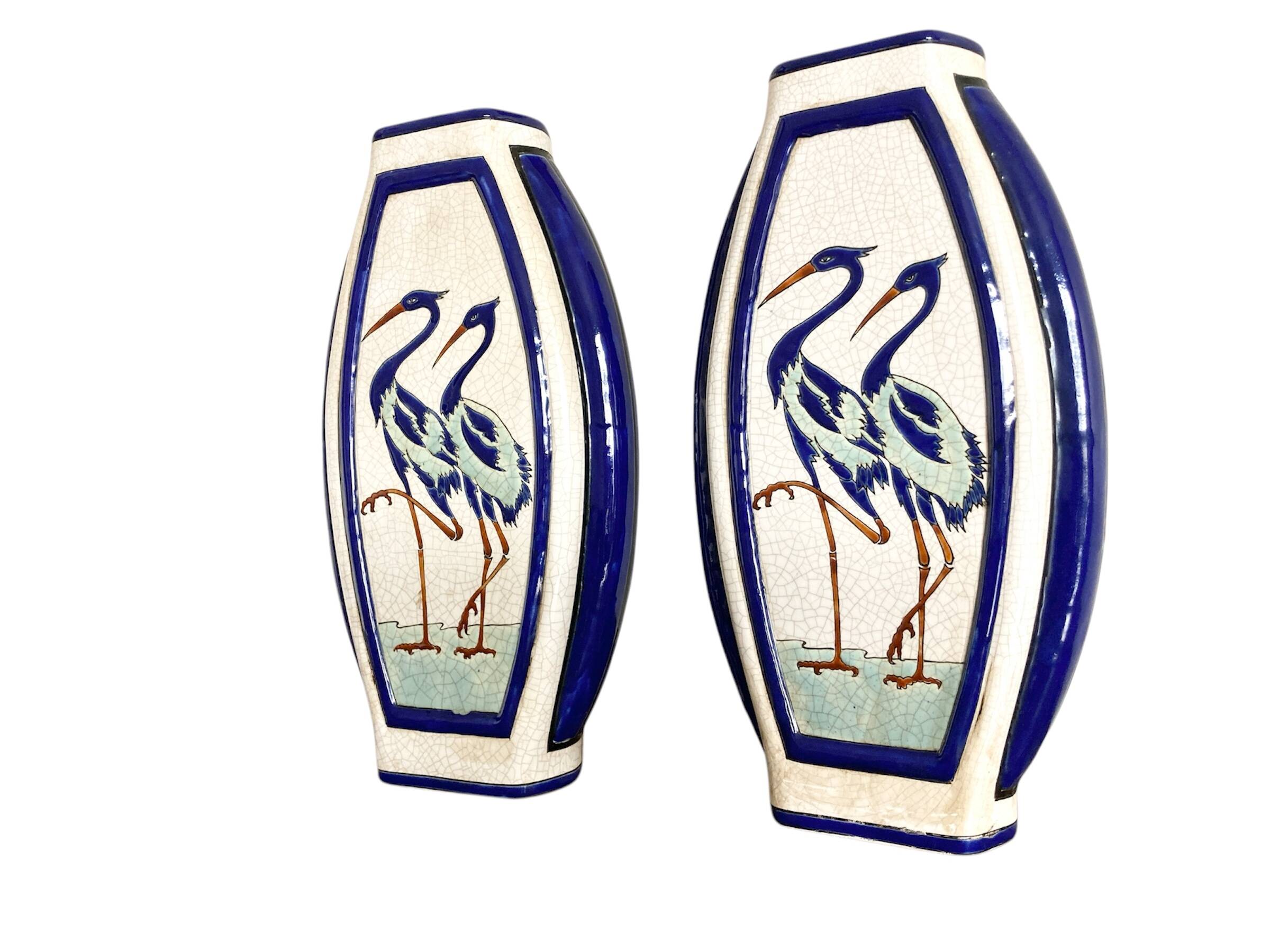 Pair of flat ceramic vases, KERALOUVE LA LOUVIERE