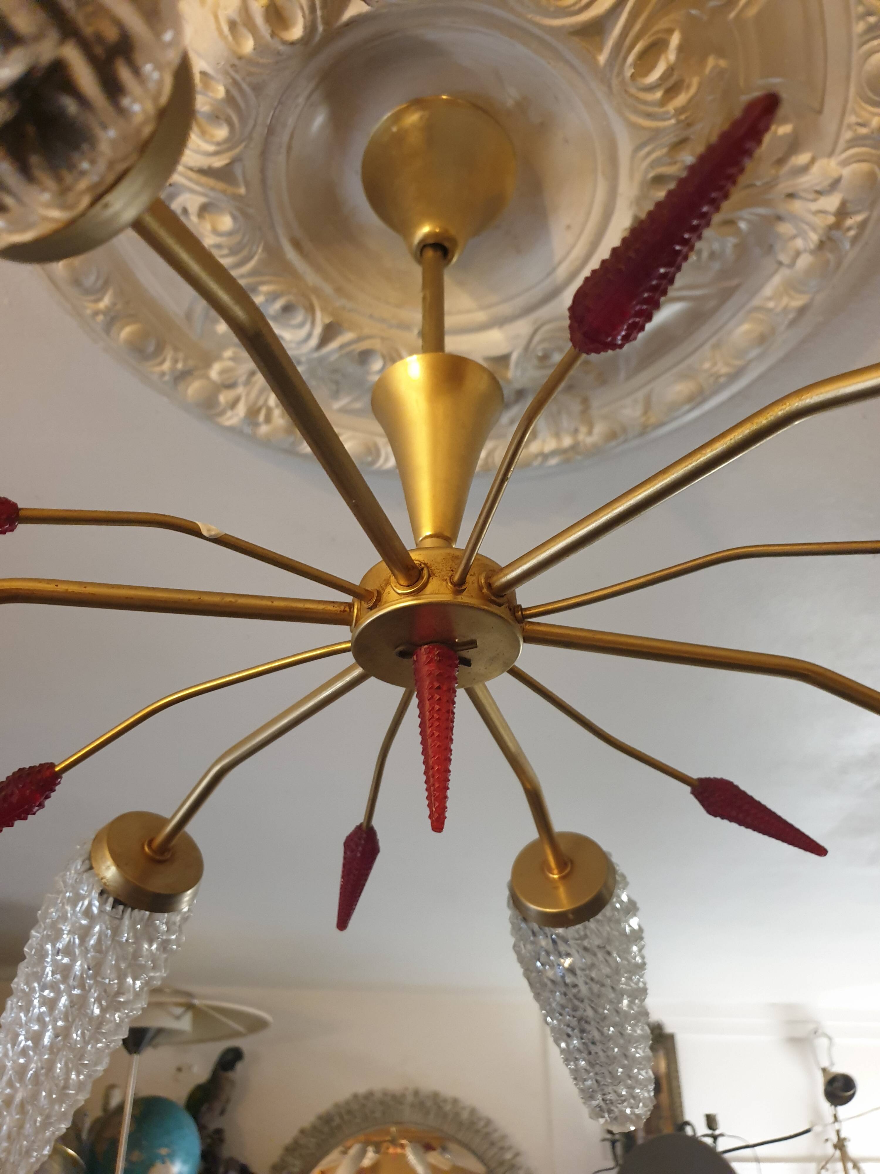 5-light brass chandelier 1950