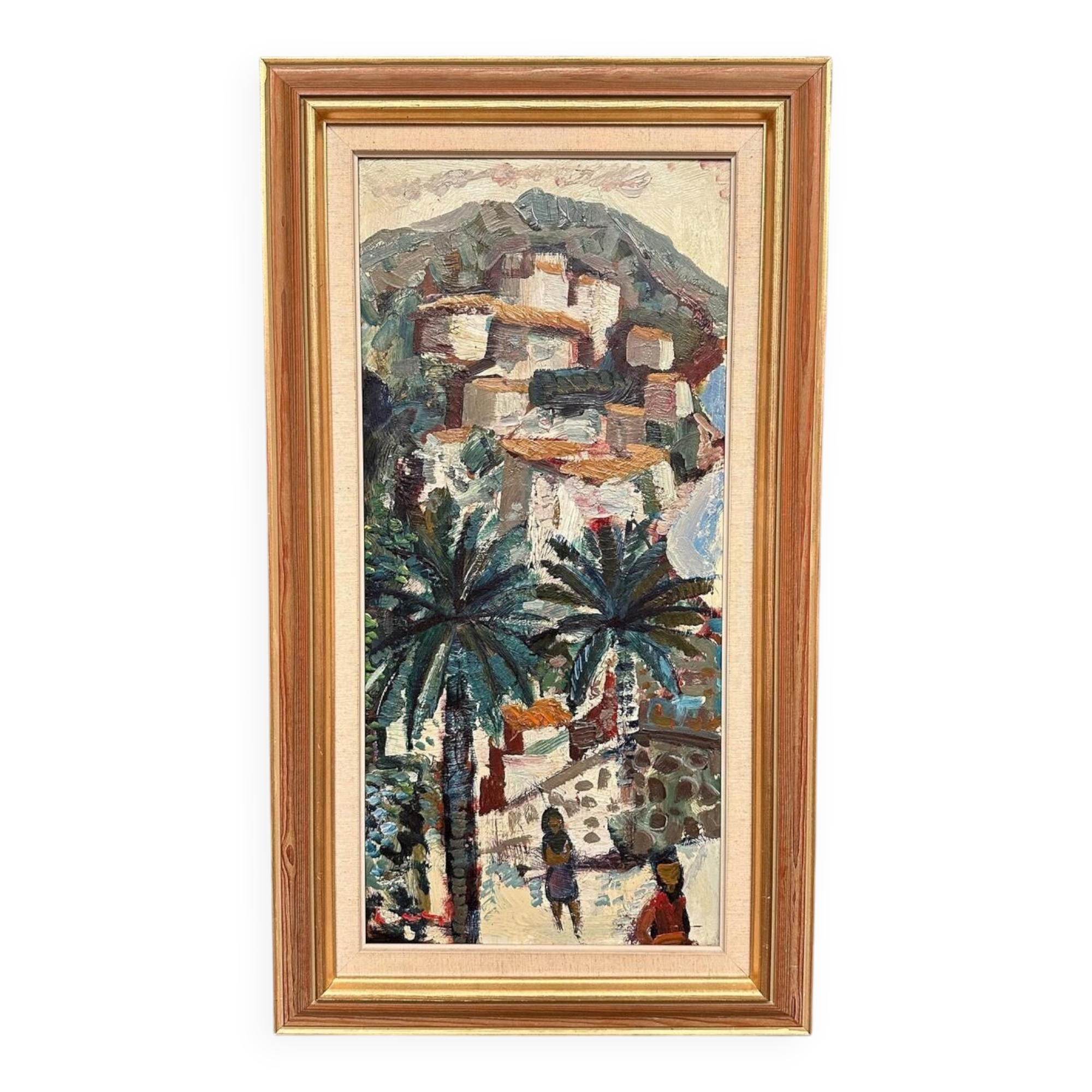 Swedish Oil on Panel – “Southern Village” by Bertil Wahlberg – Signed