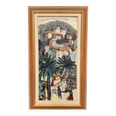 Huile su panneau suédoise – “Village du Sud” par Bertil Wahlberg – Signé