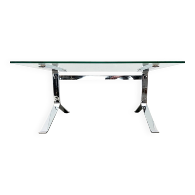 Table basse Joker en chrome et verre de style Space Age mi-siècle par Olivier Mourgue pour Airborne, années 1960