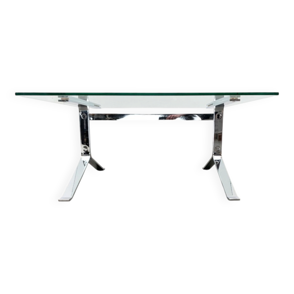 Table basse Joker en chrome et verre de style Space Age mi-siècle par Olivier Mourgue pour Airborne, années 1960