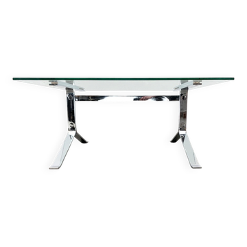 Table basse Joker en chrome et verre de style Space Age mi-siècle par Olivier Mourgue pour Airborne, années 1960