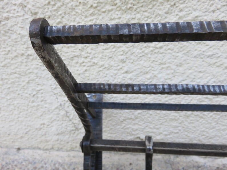 Hammered wrought iron coat rack, sliding pads, Edgard Brandt style, art deco 30s 40s
