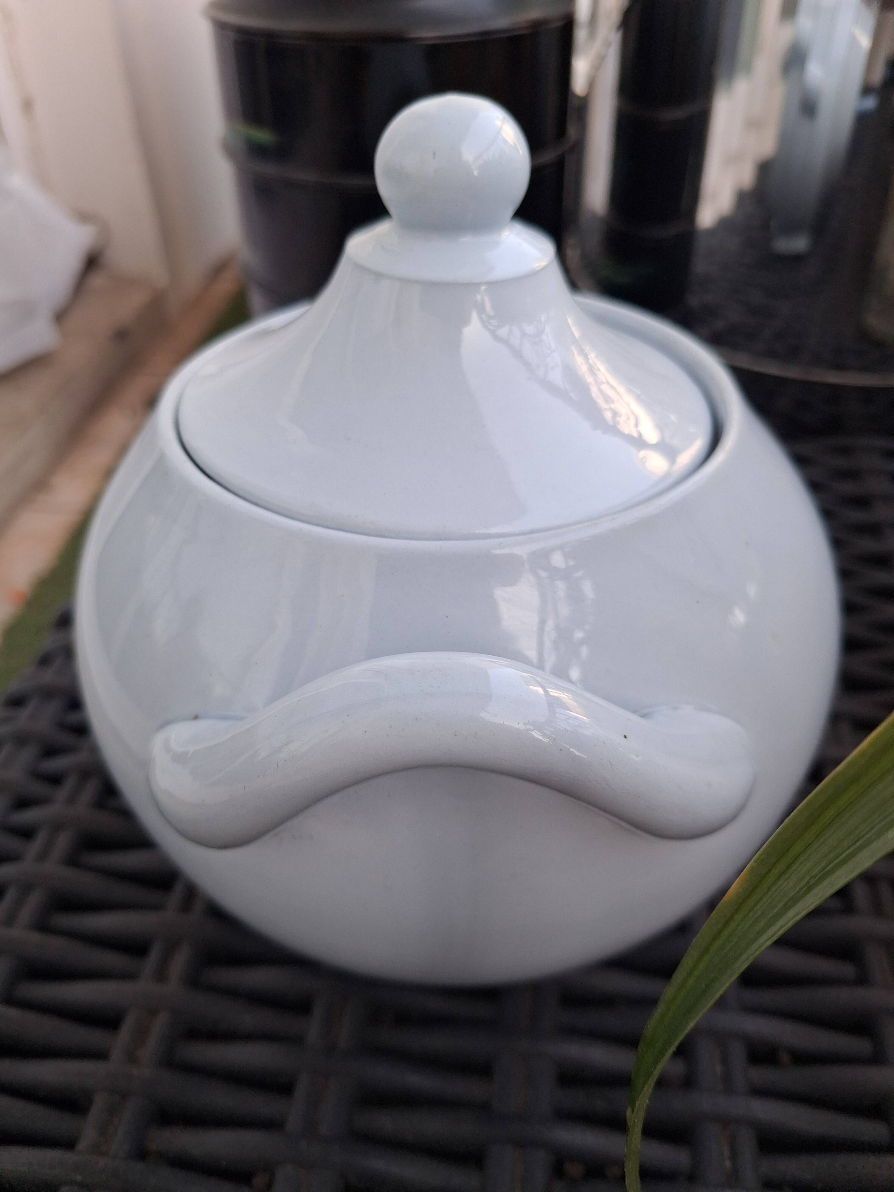 Pastel blue sugar bowl Sarreguemines France