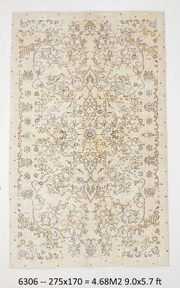 Tapis Turc Vintage Beige, Motif Floral, Tapis de Salon Classique, 170X275Cm