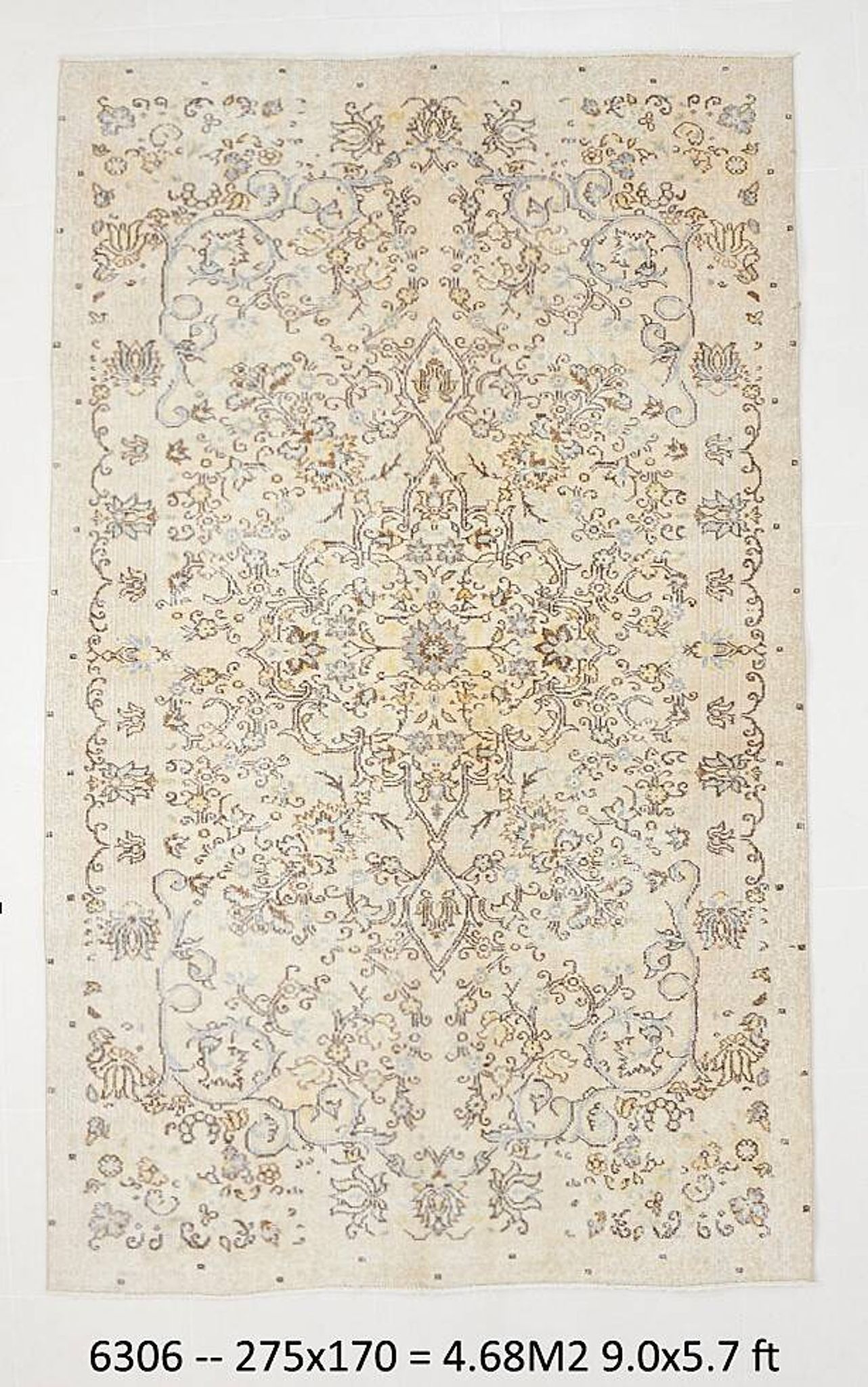 Tapis Turc Vintage Beige, Motif Floral, Tapis de Salon Classique, 170X275Cm
