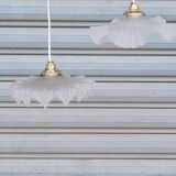 Pair of polished glass pendant lights