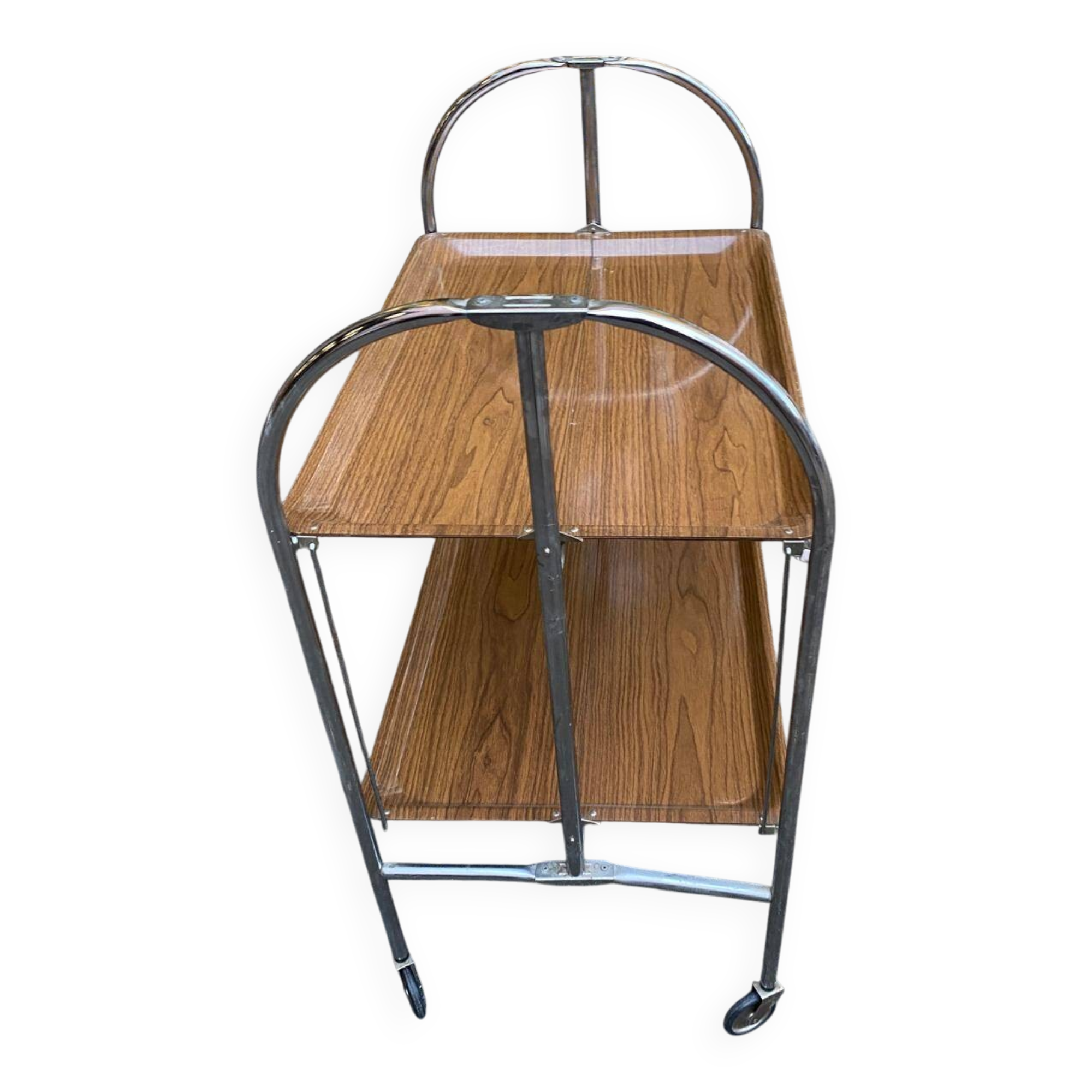 Desserte pliable en acier et bois sur roulettes 80cm