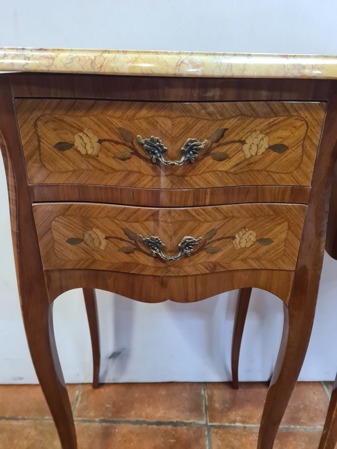 Marquetry bedside tables ( the pair )
