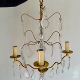 Chandelier set & 4 wall sconces with pendants, Louis XV style, gilded metal