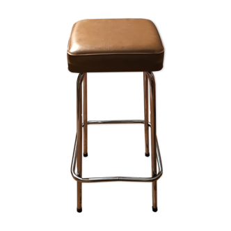 Vintage stool 1970 skaï and stainless steel soda