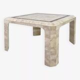 Square coffee table from the 70s - 80s in stone and brass marquetry