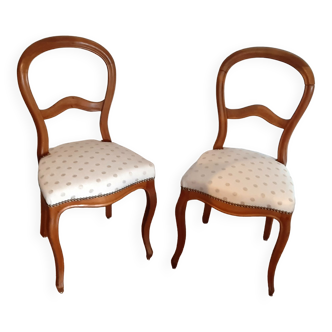 Pair chairs Louis Philippe white polka dots gray Deco