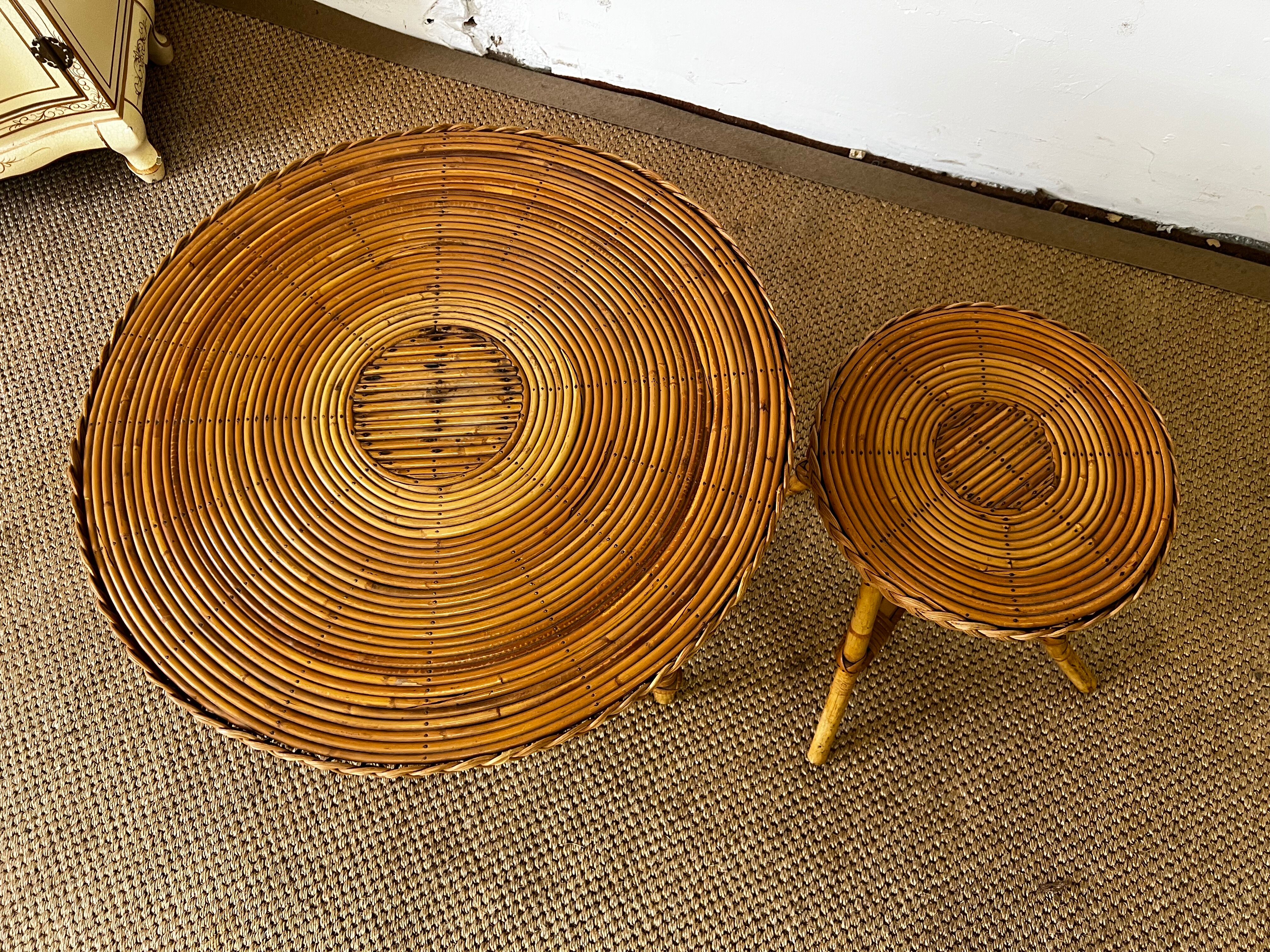 Pair of rattan side tables