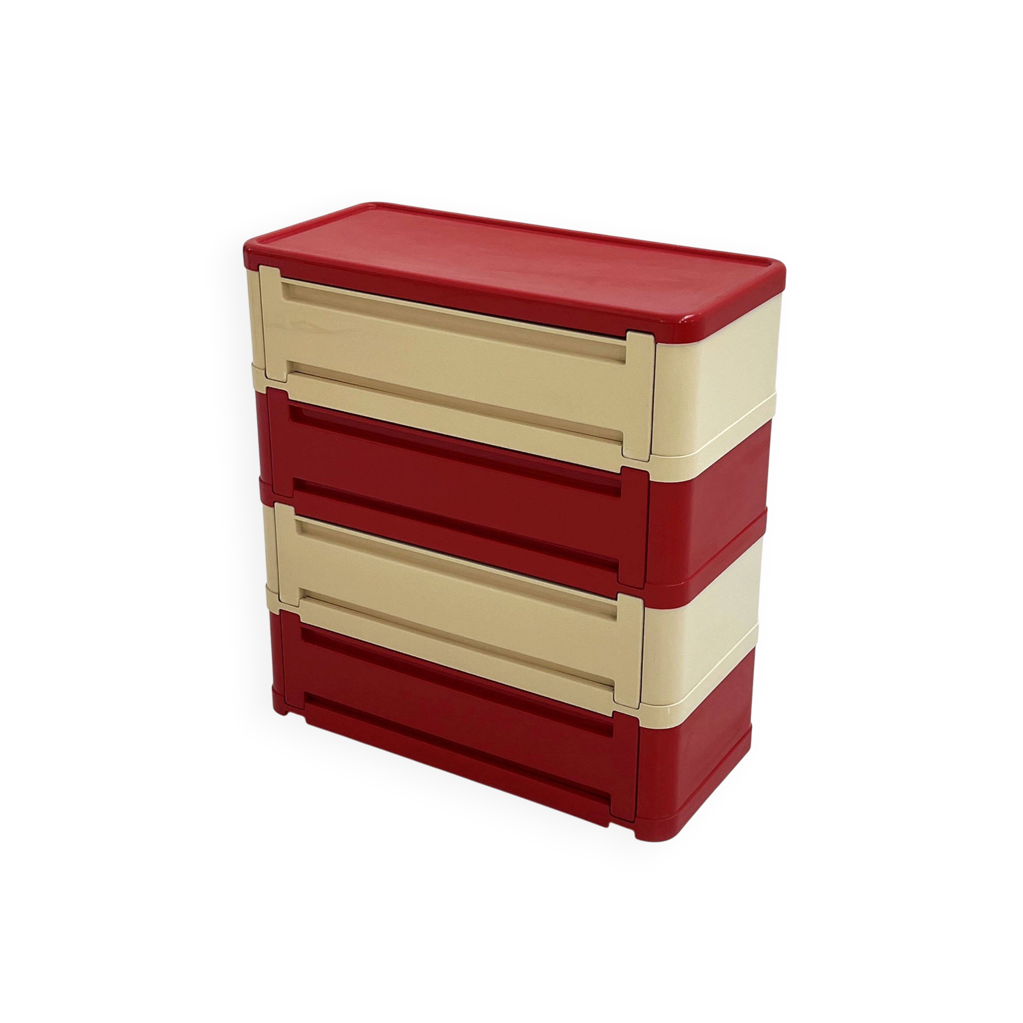 White and red cabinet model “4964” by Olaf Von Bohr for Kartell, 1970