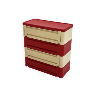 Cabinet blanc et rouge modèle “4964” par Olaf Von Bohr pour Kartell, 1970