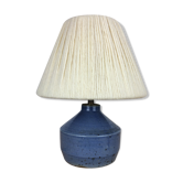 Blue ceramic lamp foot and white wool lampshade