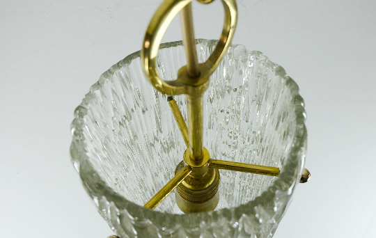 Vintage 1950s pendant lamp kalmar franken ice glass textured glass brass