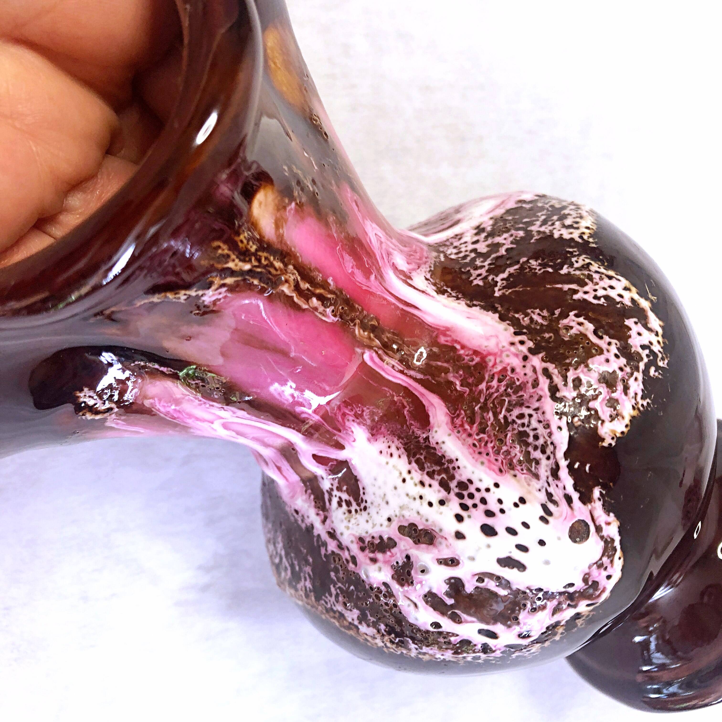 Seafoam tulipwood vase, brown and pink, Vallauris, signed PG