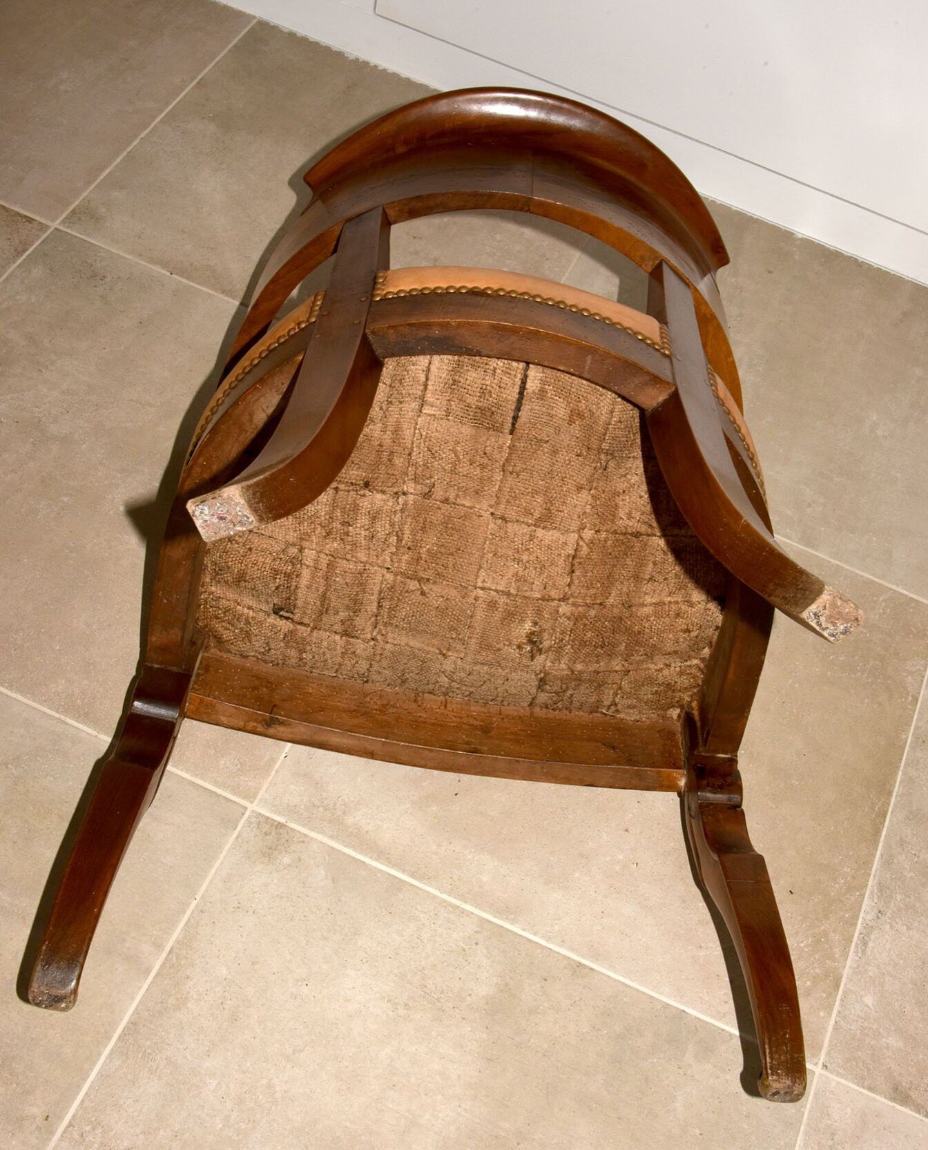 Old leather office chair And solid wood