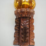 Wall sconce wooden and yellow glass tulip globe
