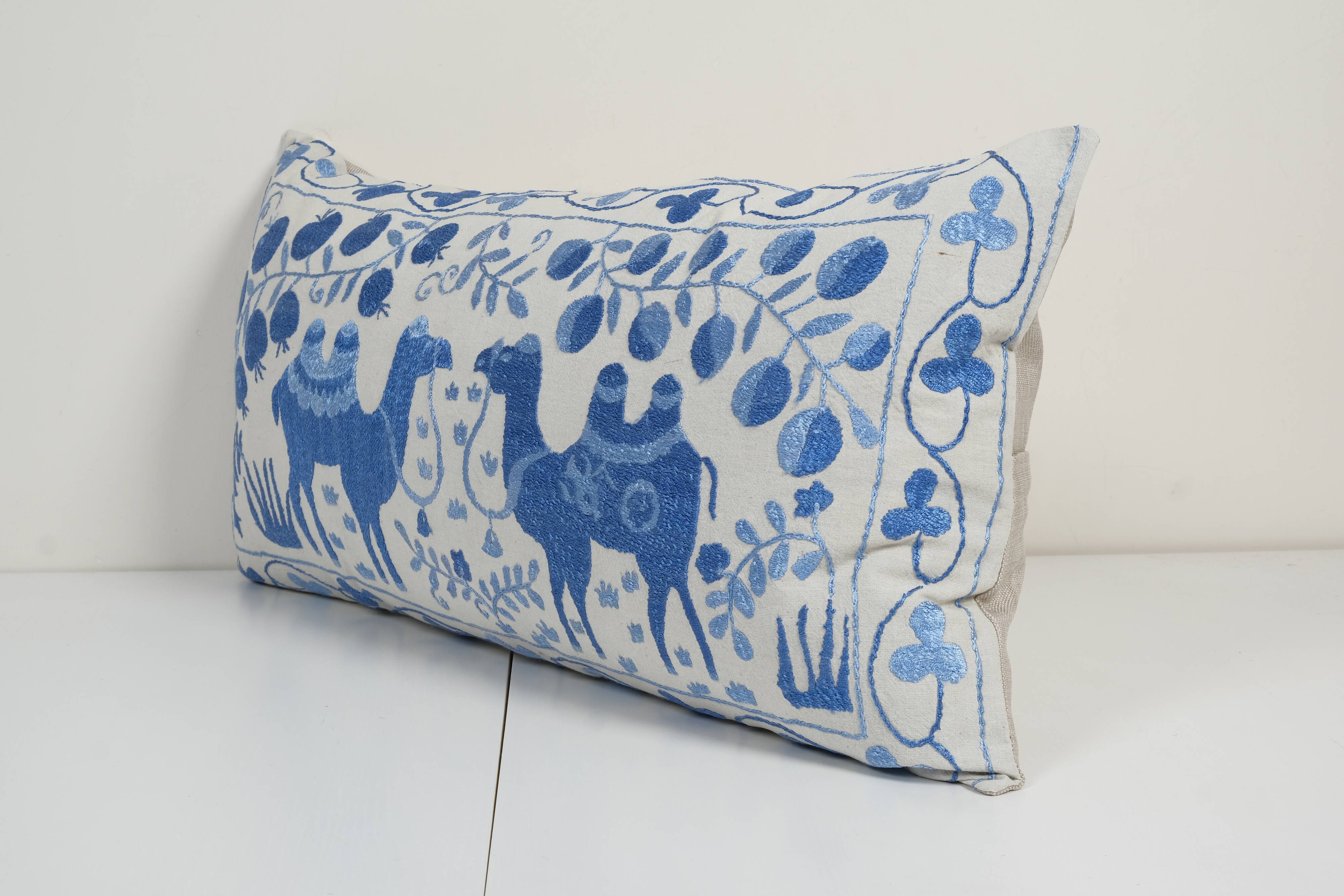 Suzani Animal Bedding Pillow Case Made from a 19th Century Suzani - Camel Lumbar Bird Cushion Cover