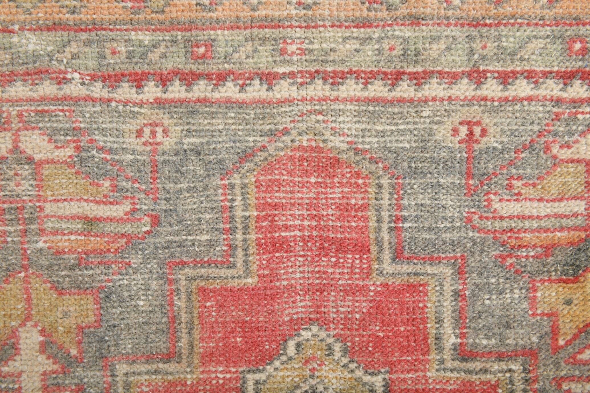 Turkish Light Yellow & Red Vintage Rug, 135x253Cm