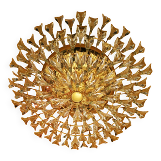 Stilkronen gold-plated brass and crystal chandelier, Italy 1970s