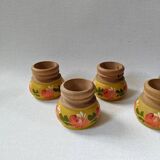 Egg cups in wood with hand-painted floral decoration, handcrafted