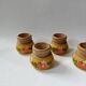 Egg cups in wood with hand-painted floral decoration, handcrafted