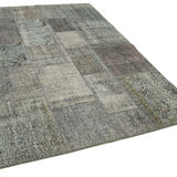 Handwoven oriental overdyed 170 cm x 247 cm grey patchwork carpet