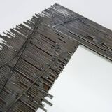 Large rectangular brutalist style metal on wood mirror signed ELY, Ely Creazioni. 70s