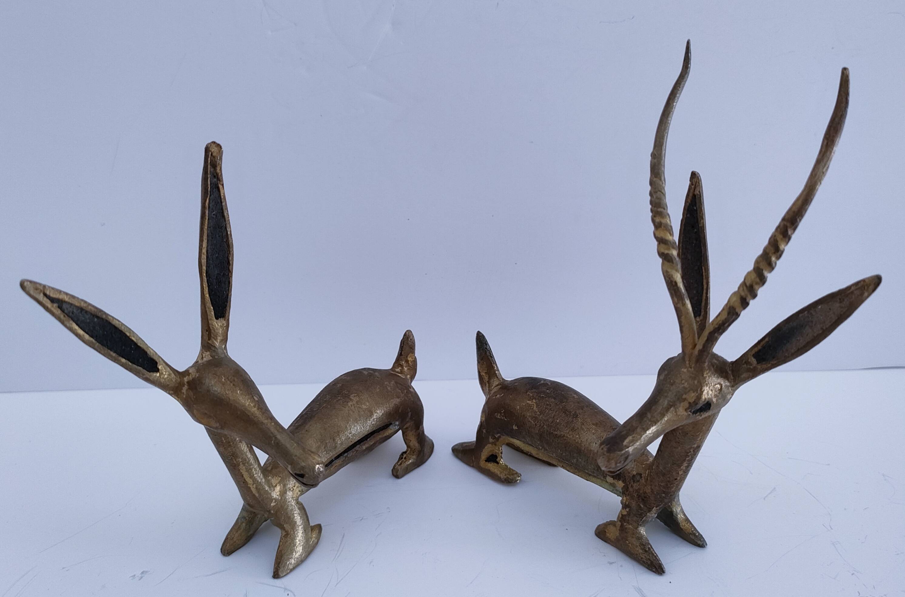 four vintage brass gazelle antelope sculptures