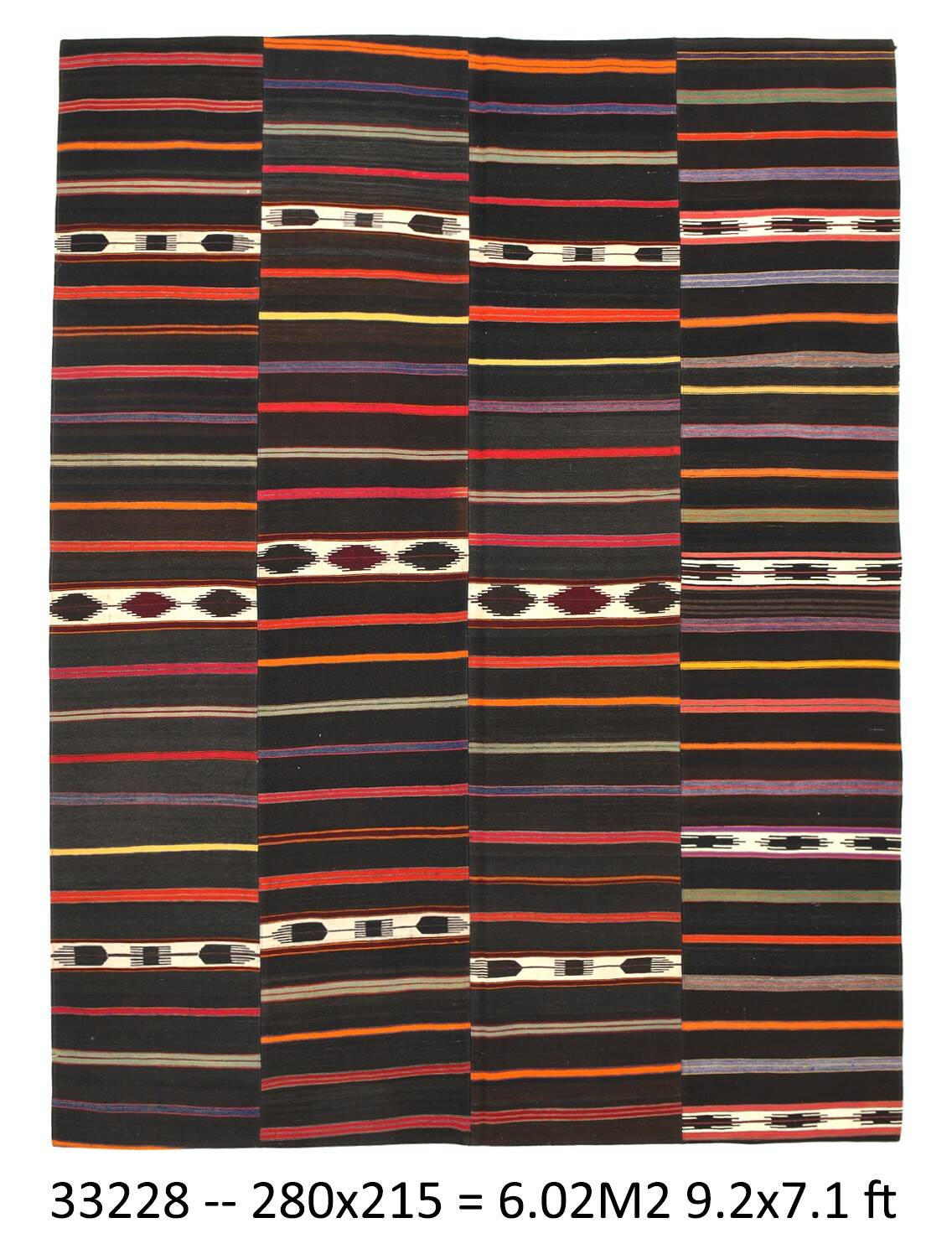 7x9 Multicolor Striped Pattern Kilim Rug, 215x280Cm