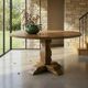 Round table made of solid mango wood – Sculpted central base –